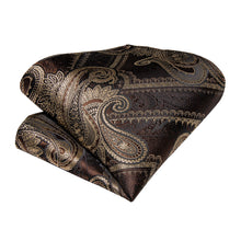 Brown Paisley Silk Cravat Woven Ascot Tie Pocket Square Handkerchief Suit Set