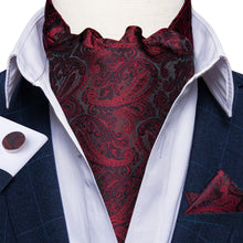 Red Paisley Silk Cravat Woven Ascot Tie Pocket Square Handkerchief Suit Set