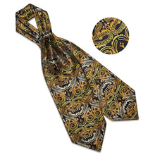 Gold Black Paisley Silk Cravat Woven Ascot Tie Pocket Square Handkerchief Suit Set