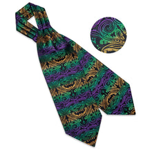 Purple Green Paisley Silk Cravat Woven Ascot Tie Pocket Square Handkerchief Suit Set