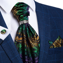 Multicolor Paisley Silk Cravat Woven Ascot Tie Pocket Square Cufflinks With Tie Ring Set