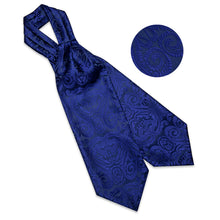 Navy blue Paisley Silk Cravat Woven Ascot Tie Pocket Square Handkerchief Suit Set
