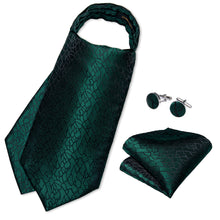 Black texture Silk Cravat Woven Ascot Tie Pocket Square Handkerchief Suit Set