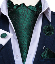 Black Texture Silk Cravat Woven Ascot Tie Pocket Square Handkerchief Suit with Lapel Pin Brooch Set