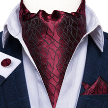Red texture Silk Cravat Woven Ascot Tie Pocket Square Handkerchief Suit Set