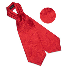 Red Floral Silk Cravat Woven Ascot Tie Pocket Square Handkerchief Suit Set