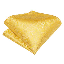 Yellow Gold Paisley Silk Cravat Woven Ascot Tie Pocket Square Handkerchief Suit Set