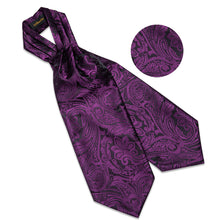 Purple Floral Silk Cravat Woven Ascot Tie Pocket Square Handkerchief Suit Set