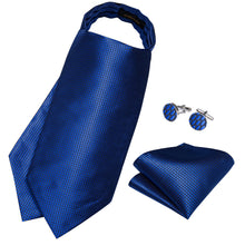 Blue Dotted Silk Cravat Woven Ascot Tie Pocket Square Handkerchief Suit Set