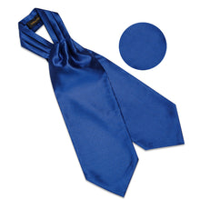 Blue Dotted Silk Cravat Woven Ascot Tie Pocket Square Handkerchief Suit Set