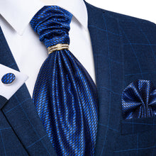 Blue Dotted Silk Cravat Woven Ascot Tie Pocket Square Cufflinks With Tie Ring Set