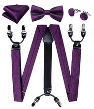Novelty Purple Brace Clip-on Men's Suspender with Bow Tie Set