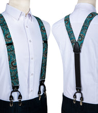 Teal Blue Floral Brace Clip-on Men's Suspender with Bow Tie Set