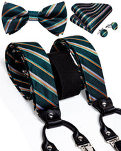 Green Orange Striped Brace Clip-on Men's Suspender with Bow Tie Set