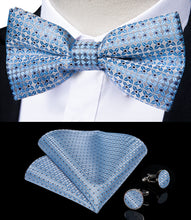 Novelty Light Blue Geometric Brace Clip-on Men's Suspender with Bow Tie Set
