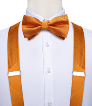 orange plaid silk bow tie set for men and suspenders for men