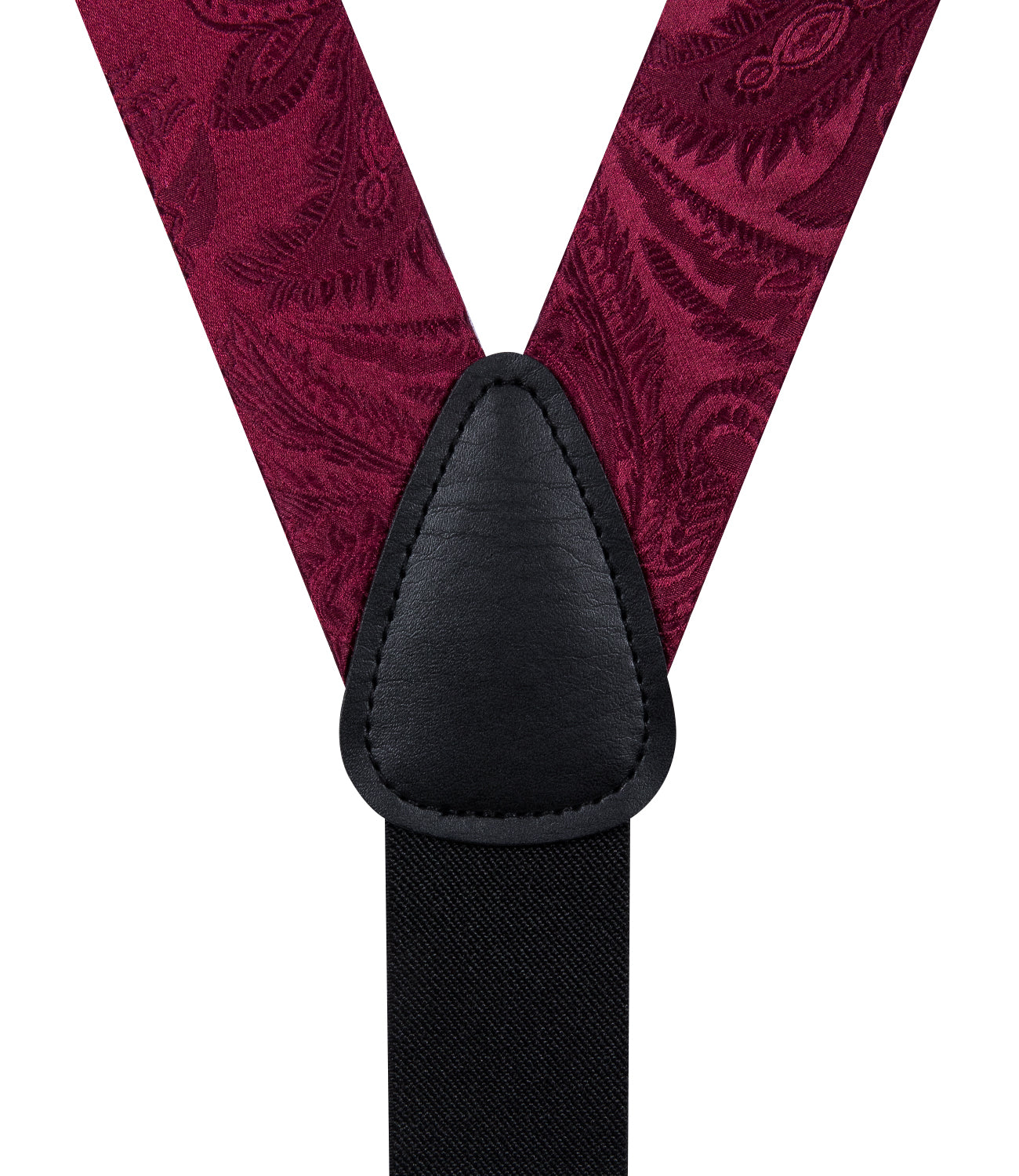 Burgundy red paisley mens silk suspenders and silk bow tie pocket square cufflinks set