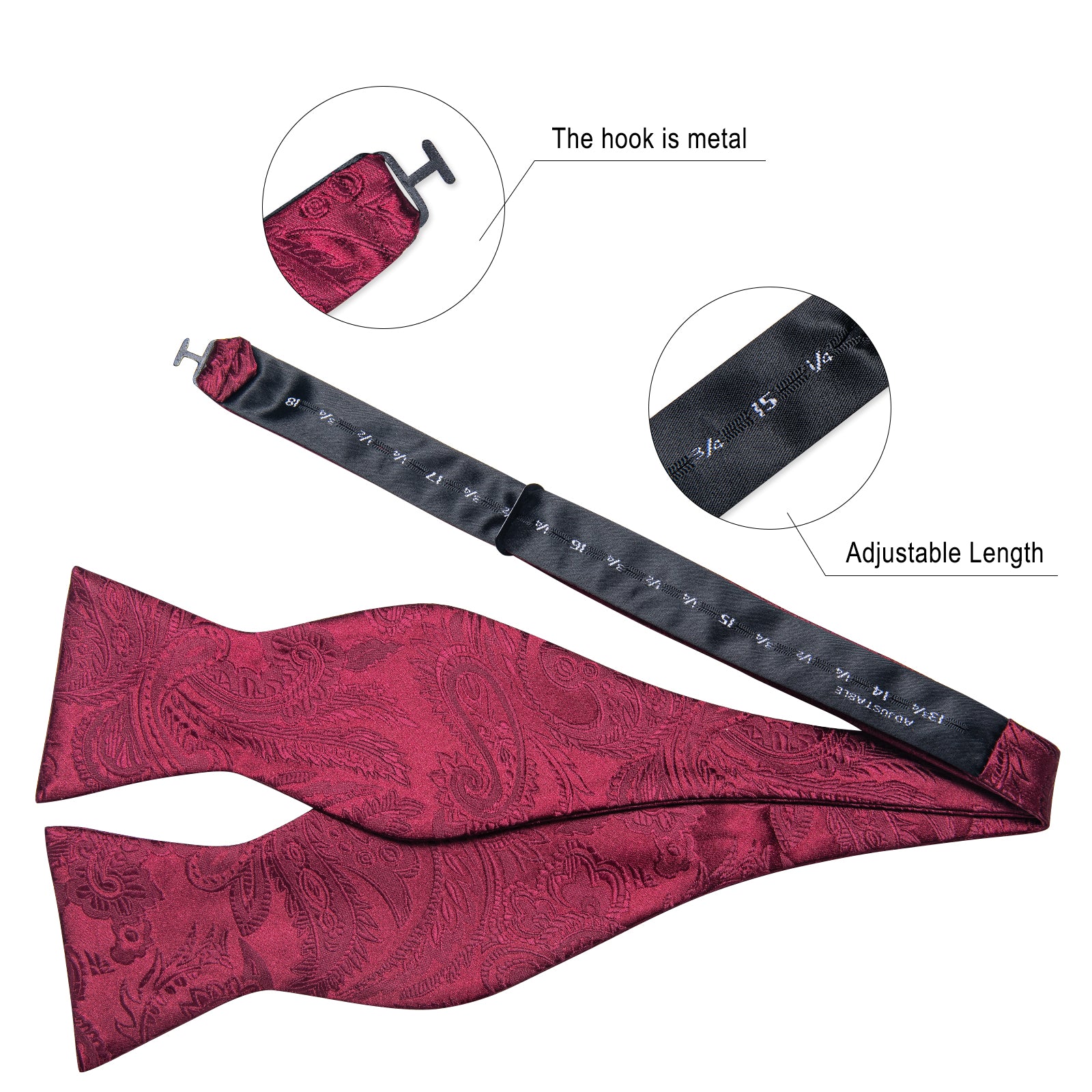 Burgundy red paisley mens silk suspenders and silk bow tie pocket square cufflinks set