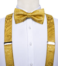Yellow Paisley Brace Clip-on Men's Suspender with Bow Tie Set