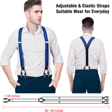 Blue Black Floral Brace Clip-on Men's Suspender with Bow Tie Set
