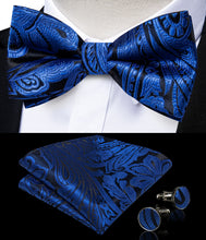 Blue Black Floral Brace Clip-on Men's Suspender with Bow Tie Set