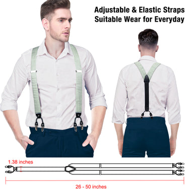 Green White Dot Brace Clip-on Men's Suspender with Bow Tie Set