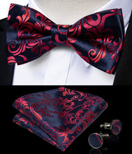 Red Wine Floral Brace Clip-on Men's Suspender with Bow Tie Set