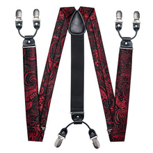 Red Floral Brace Clip-on Men's Suspender with Bow Tie Set