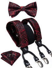 Red Floral Brace Clip-on Men's Suspender with Bow Tie Set