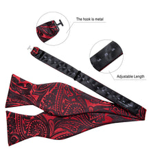 Black Red Floral Brace Clip-on Men's Suspender with Bow Tie Set