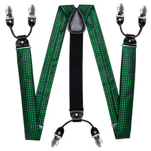 Green Lattice Brace Clip-on Men's Suspender with Bow Tie Set