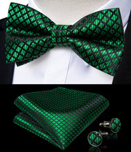Green Lattice Brace Clip-on Men's Suspender with Bow Tie Set