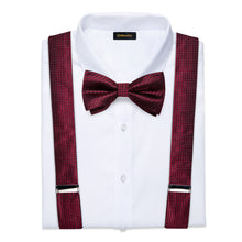 Claret Dotted Brace Clip-on Men's Suspender with Bow Tie Set