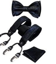 Purple Black Floral Brace Clip-on Men's Suspender with Bow Tie Set
