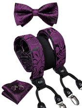 Purple Floral Brace Clip-on Men's Suspender with Bow Tie Set