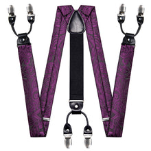 Purple Floral Brace Clip-on Men's Suspender with Bow Tie Set