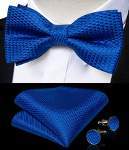 Blue Solid Brace Clip-on Men's Suspender with Bow Tie Set