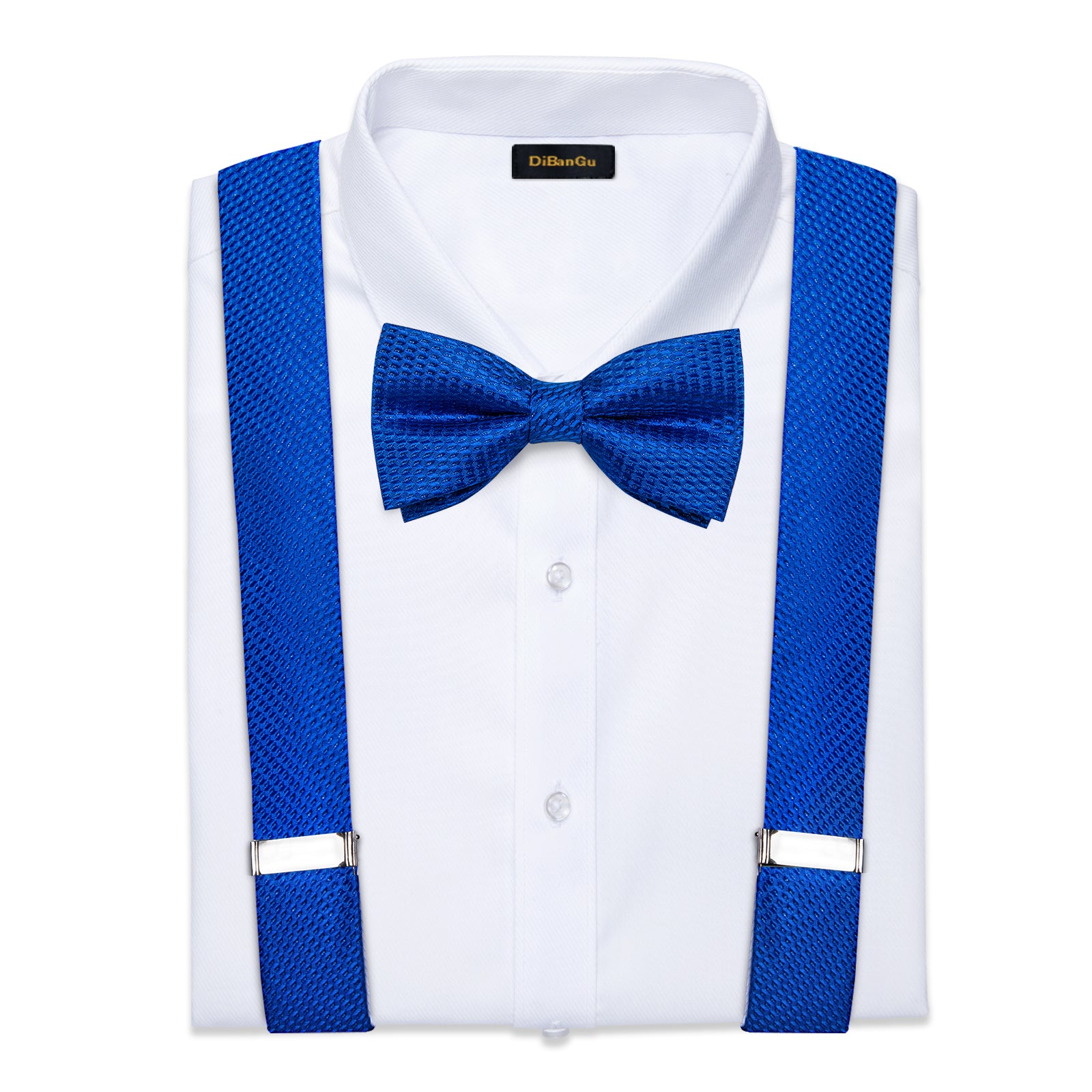Blue Solid Brace Clip-on Men's Suspender with Bow Tie Set