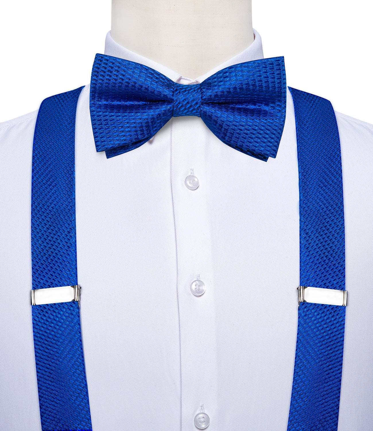 Blue Solid Brace Clip-on Men's Suspender with Bow Tie Set