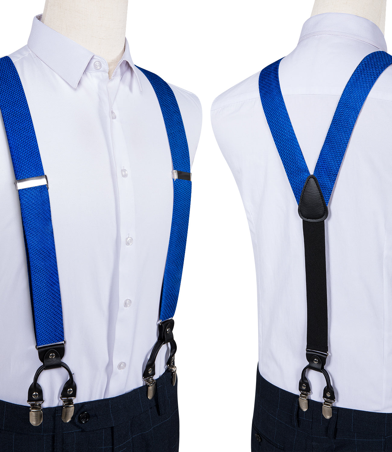 Blue Solid Brace Clip-on Men's Suspender with Bow Tie Set