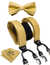 Champagne Solid Brace Clip-on Men's Suspender with Bow Tie Set
