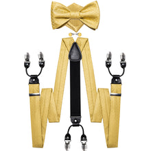 Champagne Solid Brace Clip-on Men's Suspender with Bow Tie Set