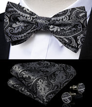 Black Grey Floral Brace Clip-on Men's Suspender with Bow Tie Set