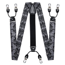 Black Grey Floral Brace Clip-on Men's Suspender with Bow Tie Set