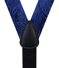 Blue Floral Brace Clip-on Men's Suspender with Bow Tie Set