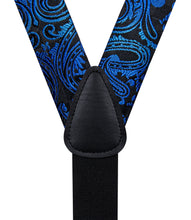 Black Blue Floral Brace Clip-on Men's Suspender with Bow Tie Set