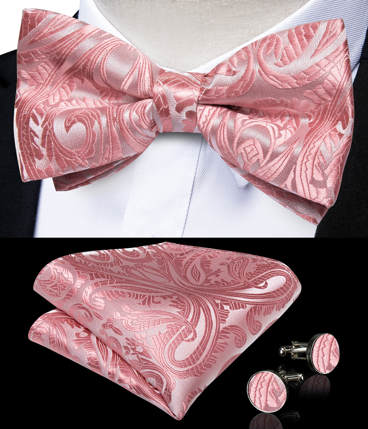 Pink Floral Brace Clip-on Men's Suspender with Bow Tie Set