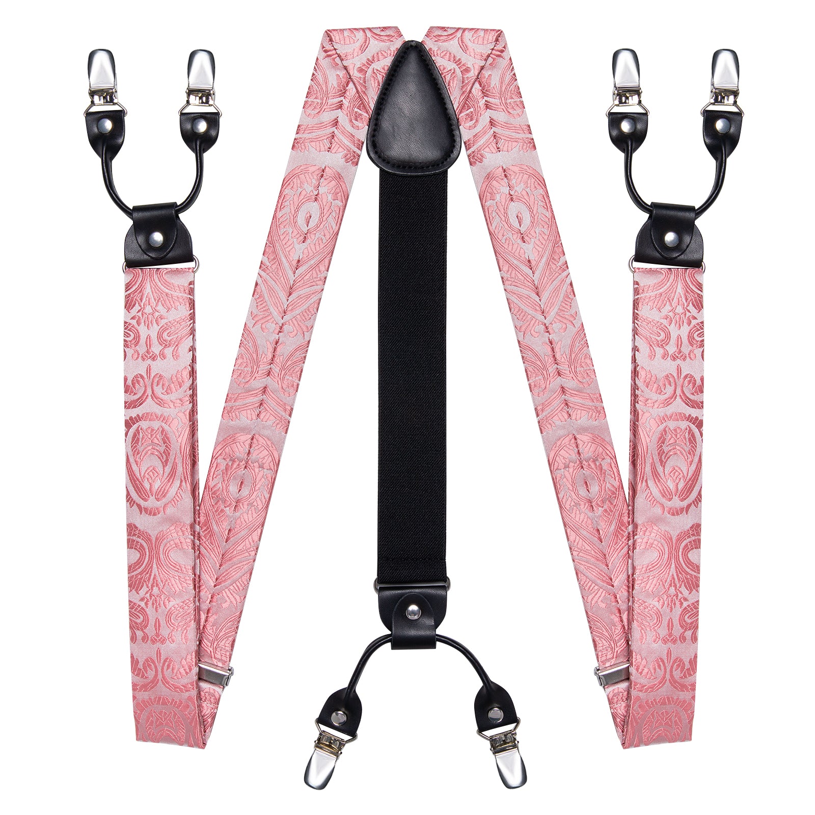 Pink Floral Brace Clip-on Men's Suspender with Bow Tie Set