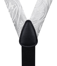 Silver Grey Floral Brace Clip-on Men's Suspender with Bow Tie Set