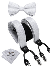 White Floral Brace Clip-on Men's Suspender with Bow Tie Set